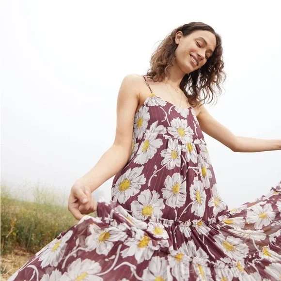 Madewell Maroon and White Floral Maxi Dress NWT - Picture 1 of 8